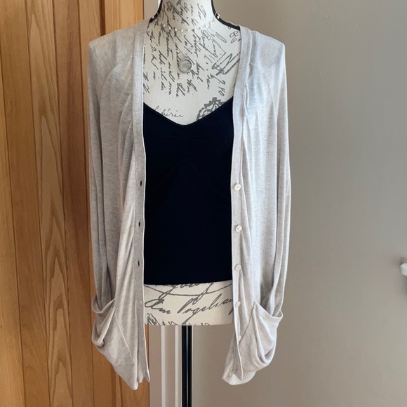 Like NEW! Kensie Light Knit Cardigan W/ Ruffle Back, Beige. - Picture 5 of 12